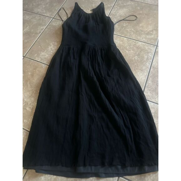 JCrew 4 Silk Black Dress Halter Neck Tulle Accent - Picture 1 of 6